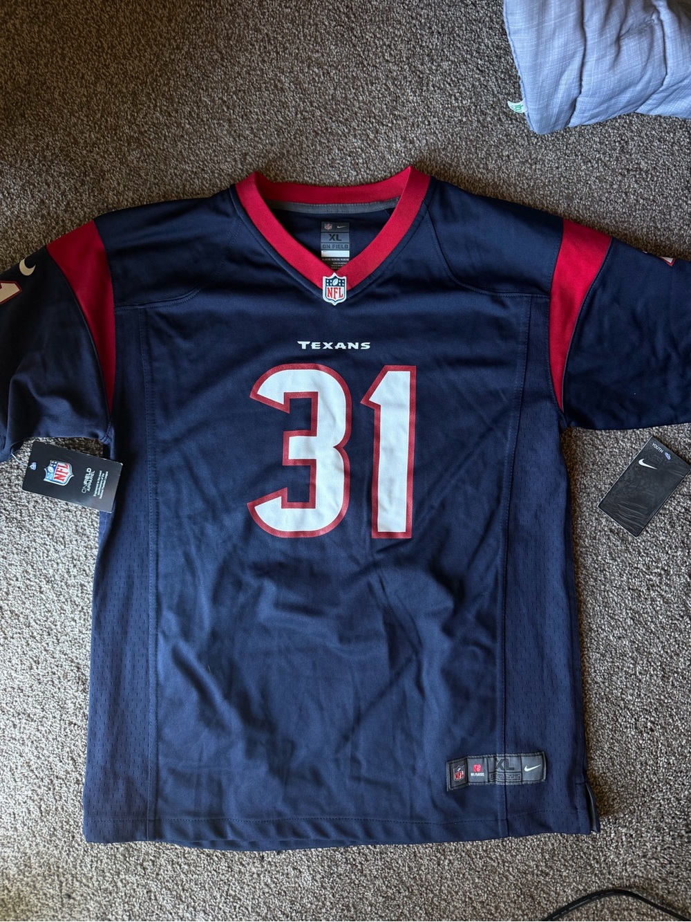 Nike Texans #31 Navy and Red Football Jersey
